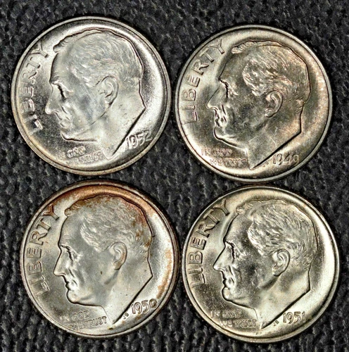 1949-S, 50-S, 51-S, 52-S Roosevelt dimes, Choice to Gem BU, Pretty Toning, Keys