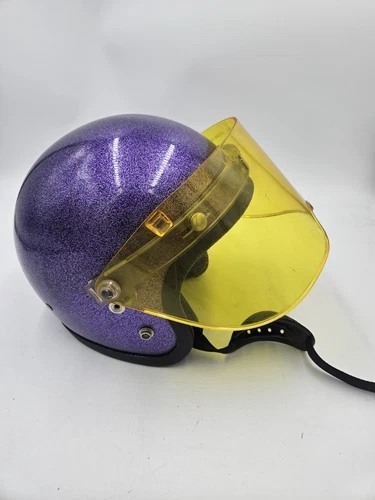 Vintage LSI-4150 Motorcycle Snowmobile Helmet Metal Flake Purple w Yellow Visor
