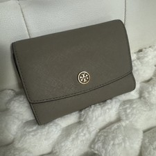 Tory Burch Women's Taupe Solid Wallet Logo Zip Coin Pocket Credit Card