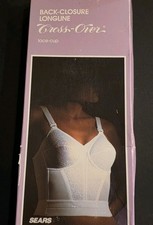 NOS Vintage Sears Back Closure Longline Cross Over Lace Cup Bra 36B NEW