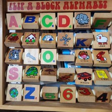 Vintage Classic wooden "Flip-a-block" alphabet learning toy - abacus / easel
