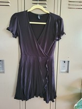 Forever 21 Black Surplice V Neck Ruffle Tulip Hem Mini Dress Size Medium 