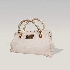 Gianni Versace Vintage in Pelle Verniciata Bianca con Hardware Dorato – Borsa a