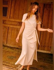 Sezane Pippa Dress XL Ecru Side Knot Organic Cotton Maxi Beachy Office Elegant