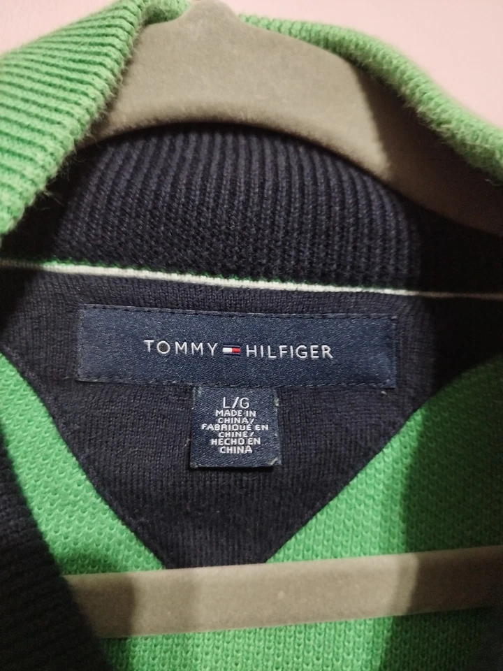 Pull Tommy Hilfiger Vert Taille L Excellent Etat - Photo 3/4