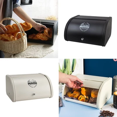 PRESENT-HOUSE1 Bread Storage Box Bin Small Kitchen Countertop Food Container with Roll Top Lid