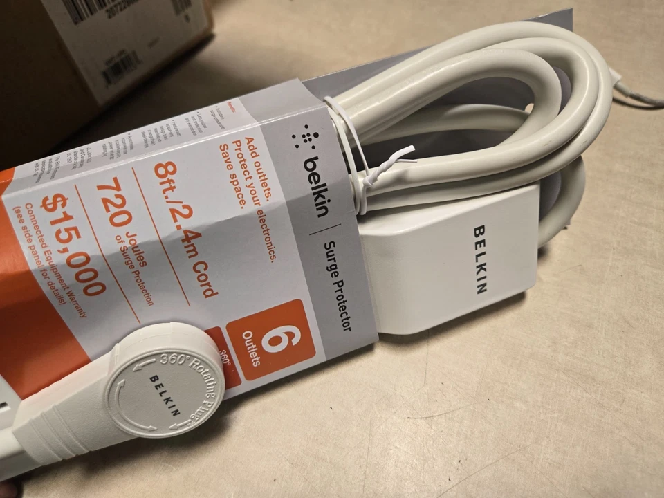 BOX OF 6 Belkin Surge Protector, 6 Outlets, 360 Degree Rotating Plug, 6ft Cord - Image 3 of 4