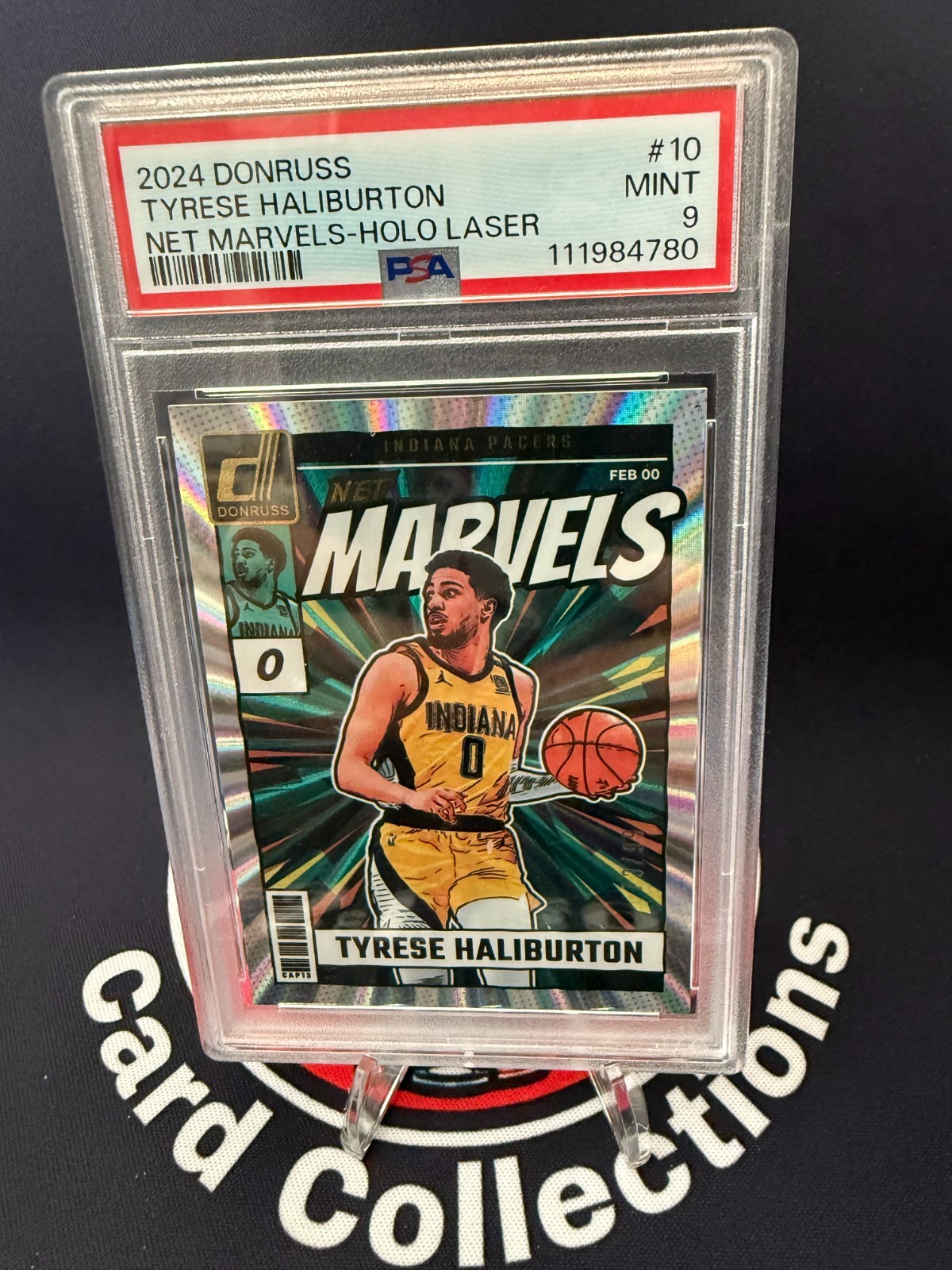 Tyrese Haliburton 24-25 Panini Donruss Net Marvels Holo Laser /99 Pacers PSA 9