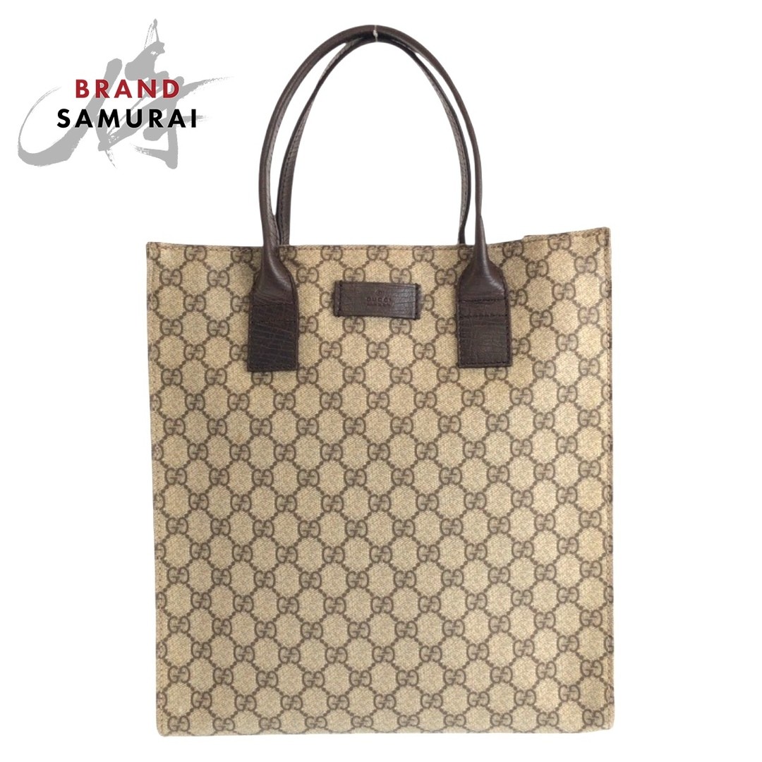 Gucci GG Supreme Canvas Tote Bag Brown Beige Silver Hardware Used