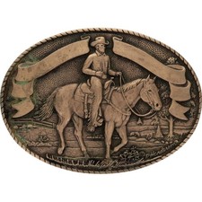 Brass Cowboy Rider Western Ranch Trail Horse Rancher Cowgirl Vtg Belt Buckle