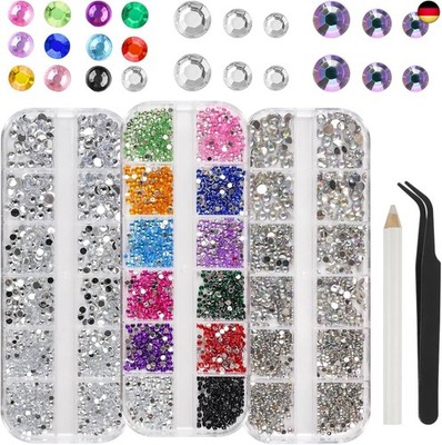 Pack of 6000 Rhinestones, AB Crystal Rhinestones, with Tweezers and Pen, Flatbac