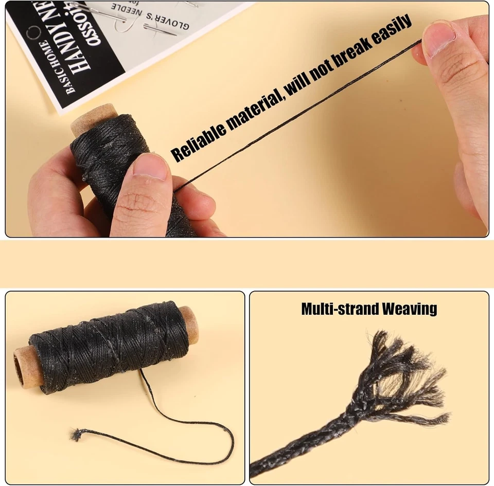 55Yards Waxed Thread with 7 Pcs Leather Needles for Hand Sewing 150D Flat Sewing - Image 3 of 4