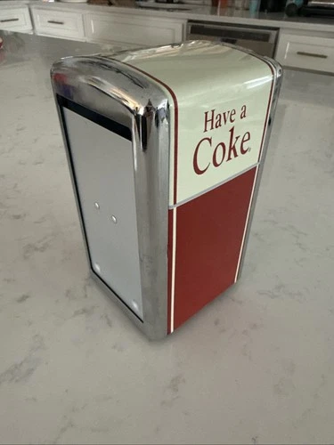 Retro Coca Cola Have A Coke Napkin Dispenser Metal Chrome 50s Diner vtg 1992