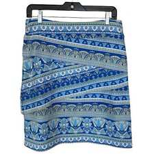 J. McLaughlin Women  s Tiered Blue  Green Geometric Print Skirt Size M Resort