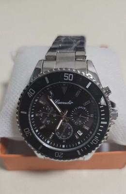 Comudir Herrenarmbanduhr   Edelstahl   Schwarz   Chronograph-Design   Neu