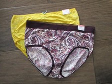 2-PACK CACIQUE NO-SHOW FULL BRIEF PANTIES IN YELLOW LACE/PAISLEY SIZE 14/16
