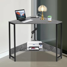 Corner Desk, Small Computer Desk with Outlets  LED Lights, Small Office Desk