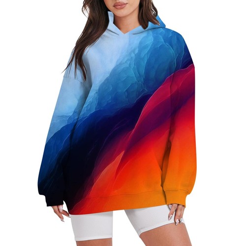 Womens Oversized Sweatshirts Gradient Fleece Hoodies Long Sleeve Shirts Pullover - Picture 32 of 45