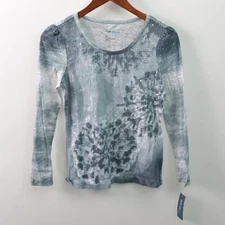 Style & Co Jeans NWT Blouse Womens PXS Cotton Starburst Blue Long Sleeve Petite