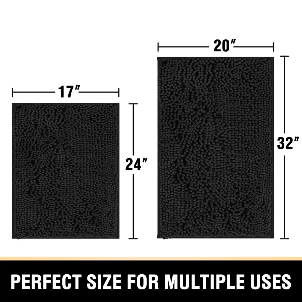 Black Bathroom Rug Set 2 Piece, Bath Mats for Bathroom Floor, Super