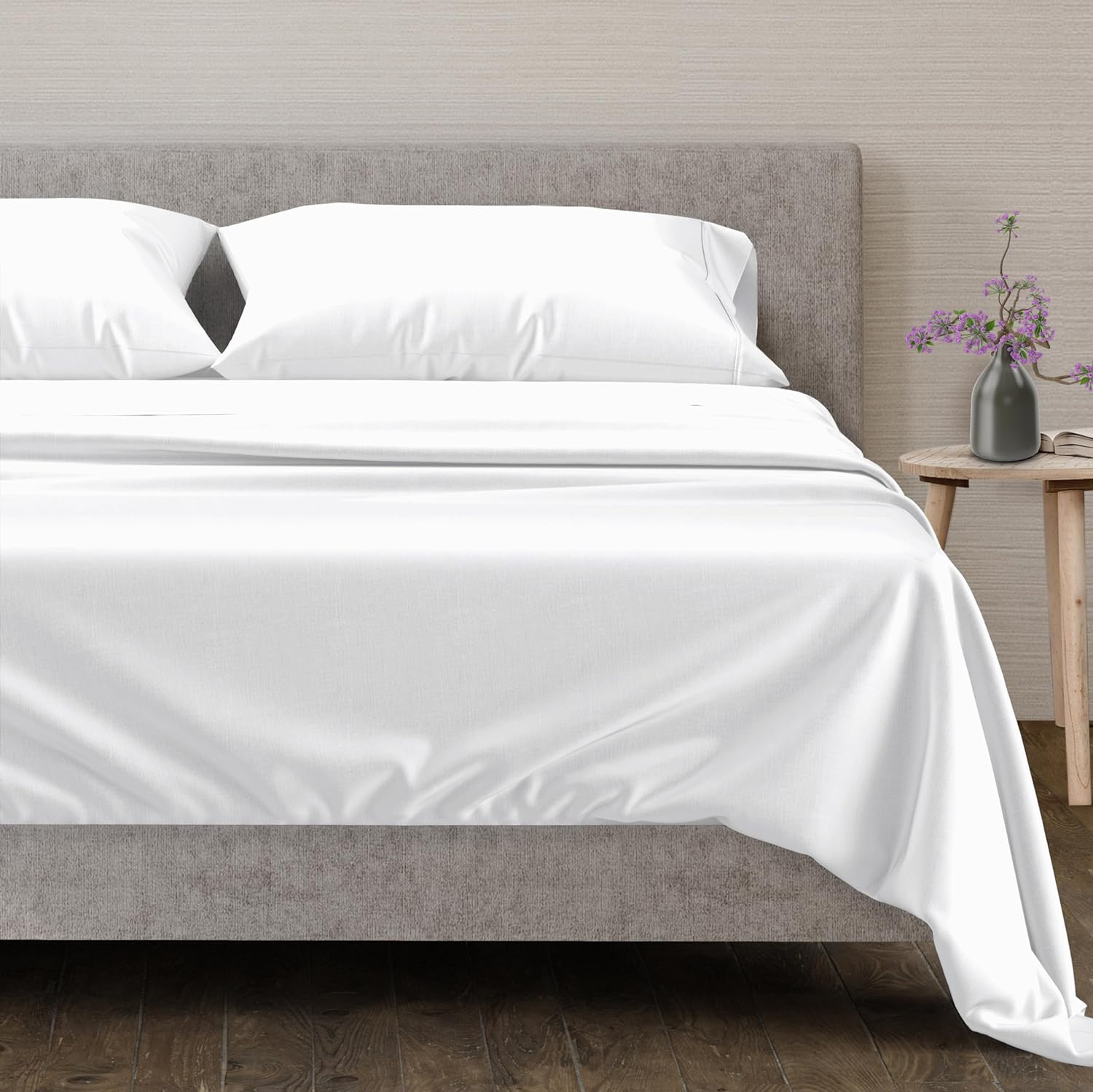 100% Egyptian Cotton Sheets Queen Size - 600 Thread Count Sheets Queen, 4 PC Whi