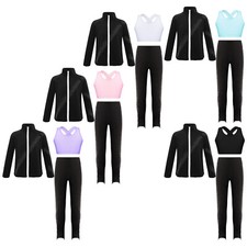 Kid Girl Sweatsuit Gym Costumes Competition Activewear Children Outerwear 3Pcs