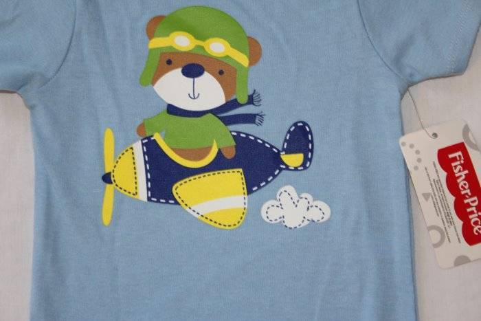 NEW Baby Boys Bodysuit 0 - 3 Months Blue Bear Plane Creeper Outfit 1 Piece Fly image 2