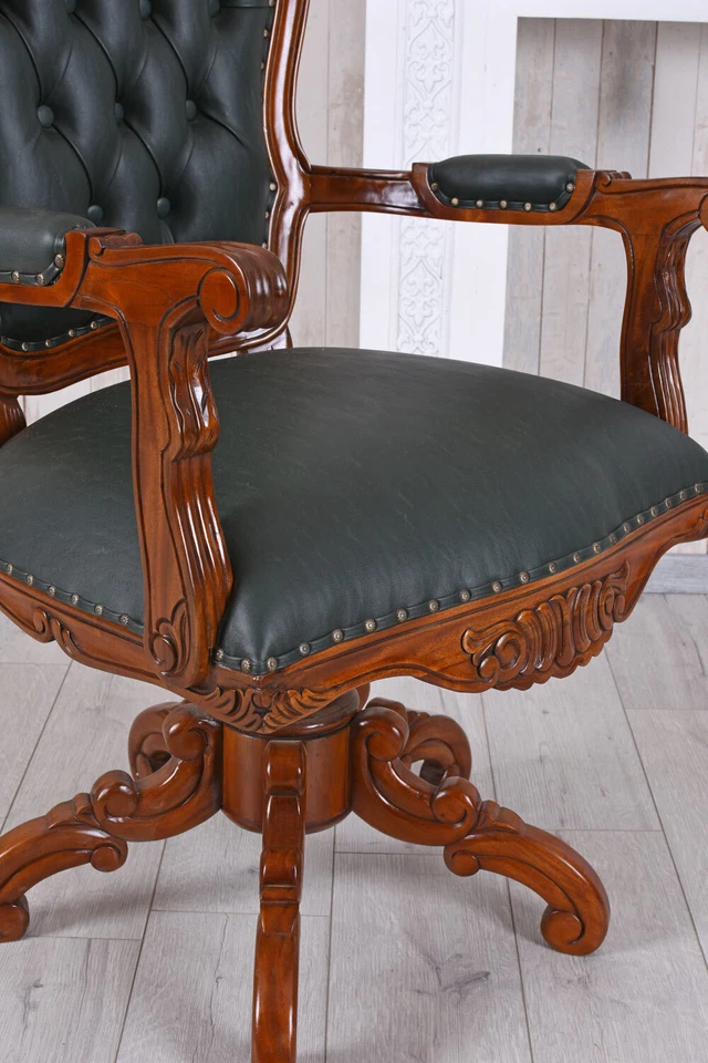 Ledersessel Vintage Bürostuhl Schreibtisch Stuhl Leder Armlehnstuhl Chesterfield - Bild 4 von 4