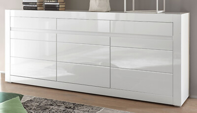 Sideboard Anrichte weiß Hochglanz Kommode 217 cm 3 Schubladen Soft-Close Nobile