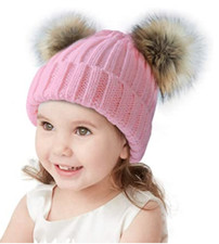 Kids Baby Toddler Children Cable Knit Beanie with Faux Fur Pompom Ear 2-7 years