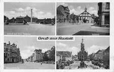 B071 Germany Gruss aus Rastatt Castle Monument Town Hall Street postcard