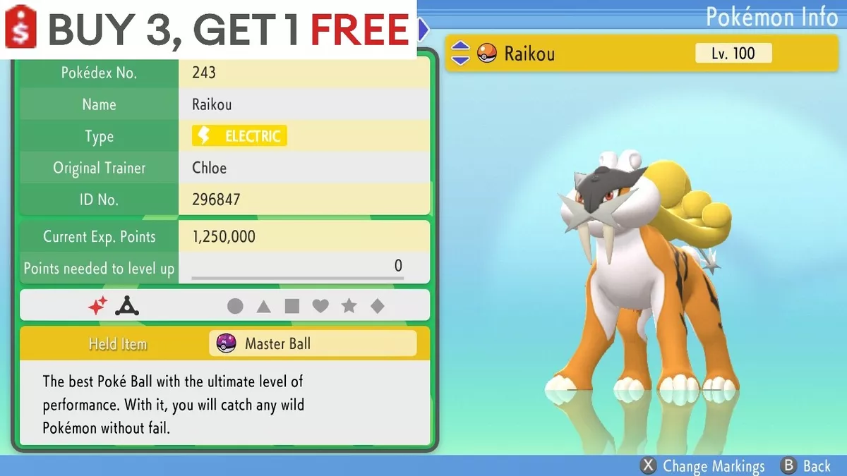 6IV Shiny Raikou Pokemon Brilliant Diamond and Shining Pearl