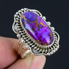 Purple Copper Turquoise Gemstone Solid 925 Sterling Silver Ring Jewelry SC-32