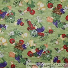 BonEful Fabric FQ Cotton Quilt Green Vegetable Garden Herb Market Fruit Basket S