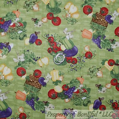 BonEful Fabric FQ Cotton Quilt Green Vegetable Garden Herb Market Fruit Basket S