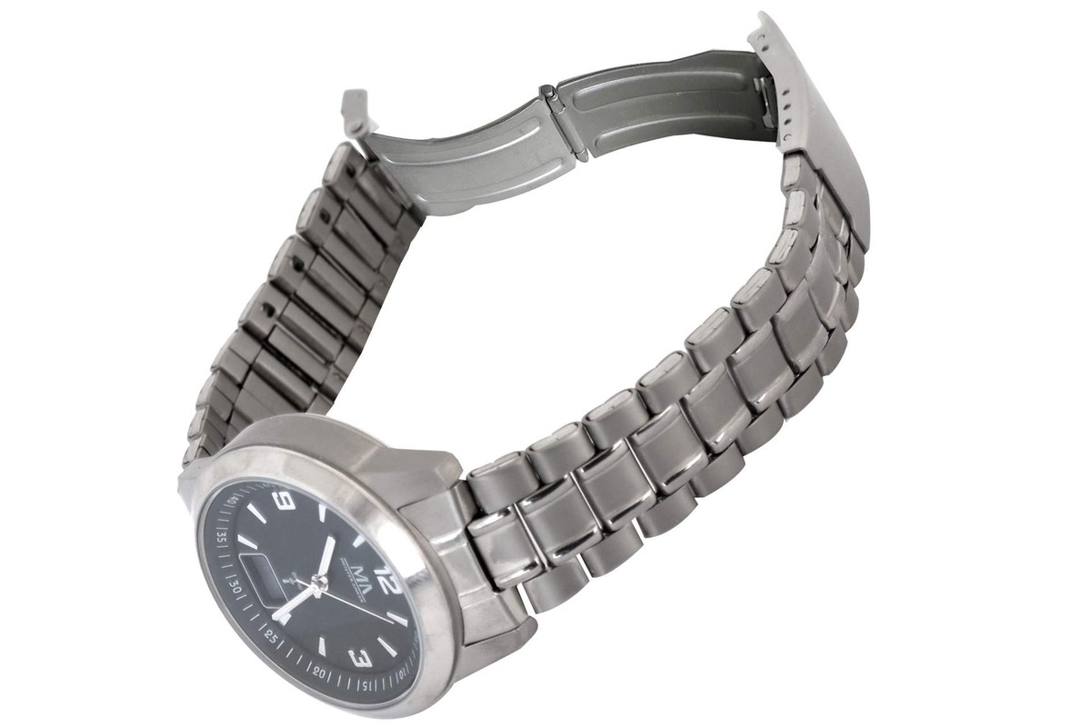 Meister Anker Herren Titan Armbanduhr Funkuhr Silber schwarzes Zifferblatt  Quarz