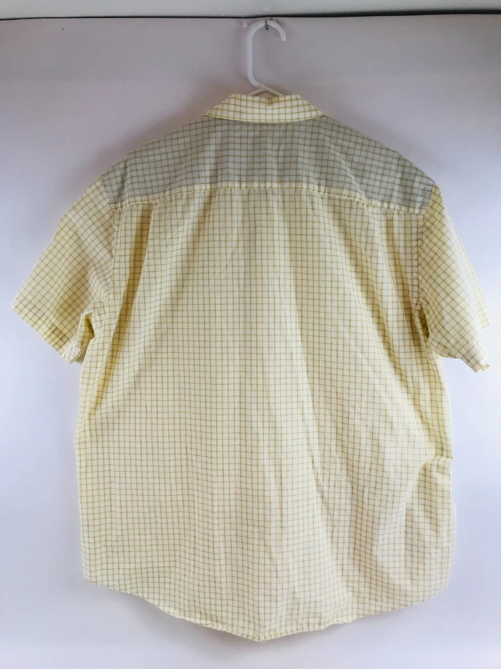 Van Heusen Shirt Men's Size XL 17-17.5 Yellow White Check Button Up Short Sleeve - Image 2 of 4