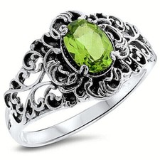GENUINE PERIDOT 925 STERLING SILVER ANTIQUE STYLE FILIGREE RING       857Z