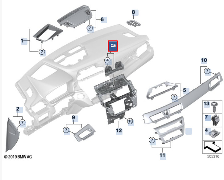 BMW X1 F48 Instrument Panel CID Adapter Trim 51456999537 6999537  