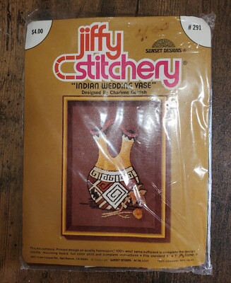 Native American Wedding Vase Embroidery Kit Sunset Designs Jiffy #291 1976 5x7''