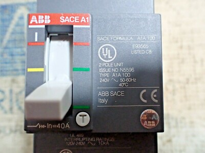 Interruttore Circuito ABB SACE A1 A1A100 40A 240V 2 Poli Con Staffa Montaggio