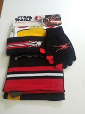 Star Wars Boys Hat Glove  Scarf 3 Piece Set Red Black  Yellow NEW