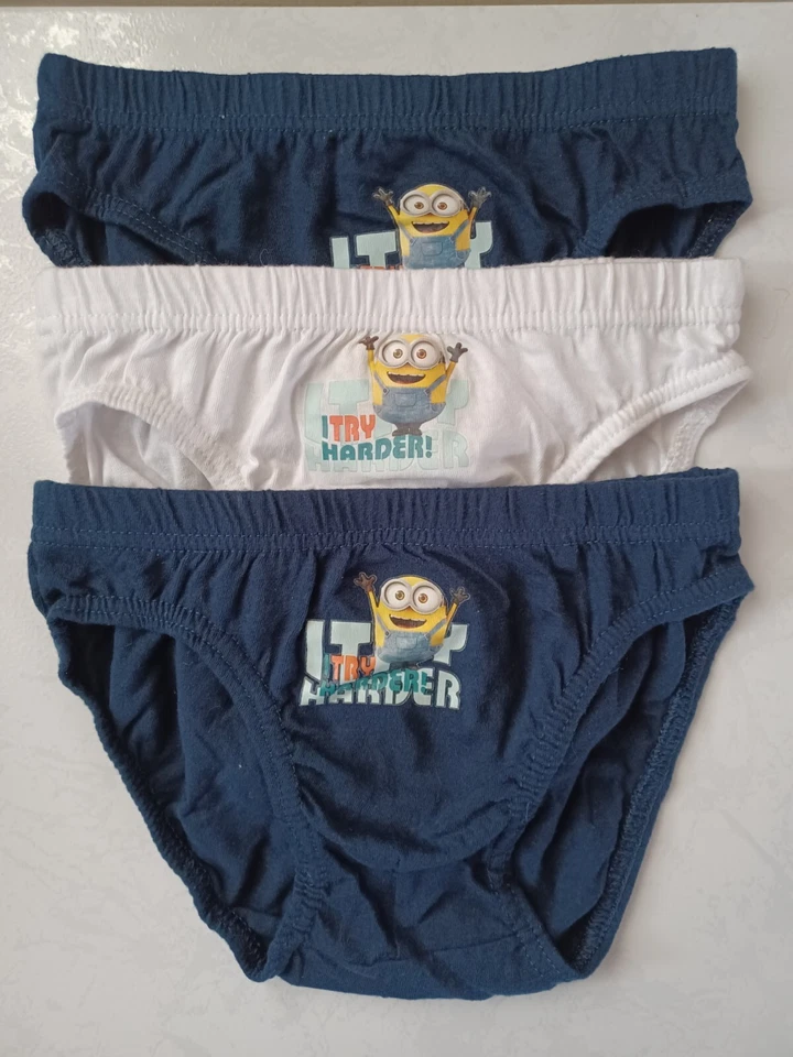 LOT DE 3 SLIPS GARCON LES MINIONS AGE 11/12 ANS (146/152CM) 100% COTON - Photo 1/2