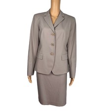 LAFAYETTE 148 NY Women Virgin Wool Skirt Suit Size 4 Beige Stretch Lined 2PC