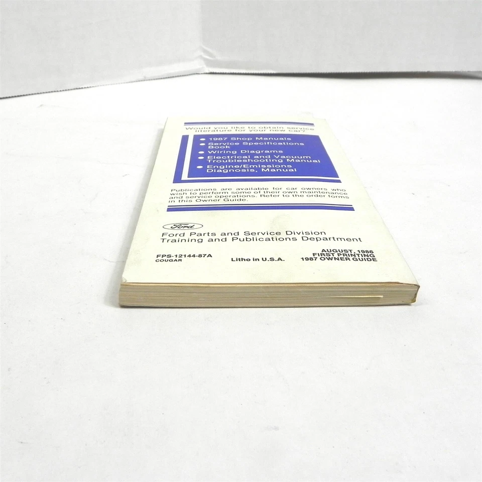 1987 MERCURY COUGAR OWNERS GUIDE WARRANTY INFORMATION OPERATION GUIDE ORIGINAL - Изображение 3 из 4