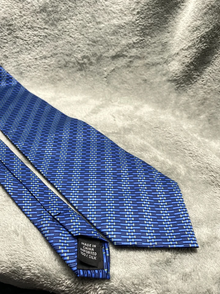 Gravata Dockers masculina azul dourada geométrica 100 seda clássica largura 1 - Imagem 4 de 4