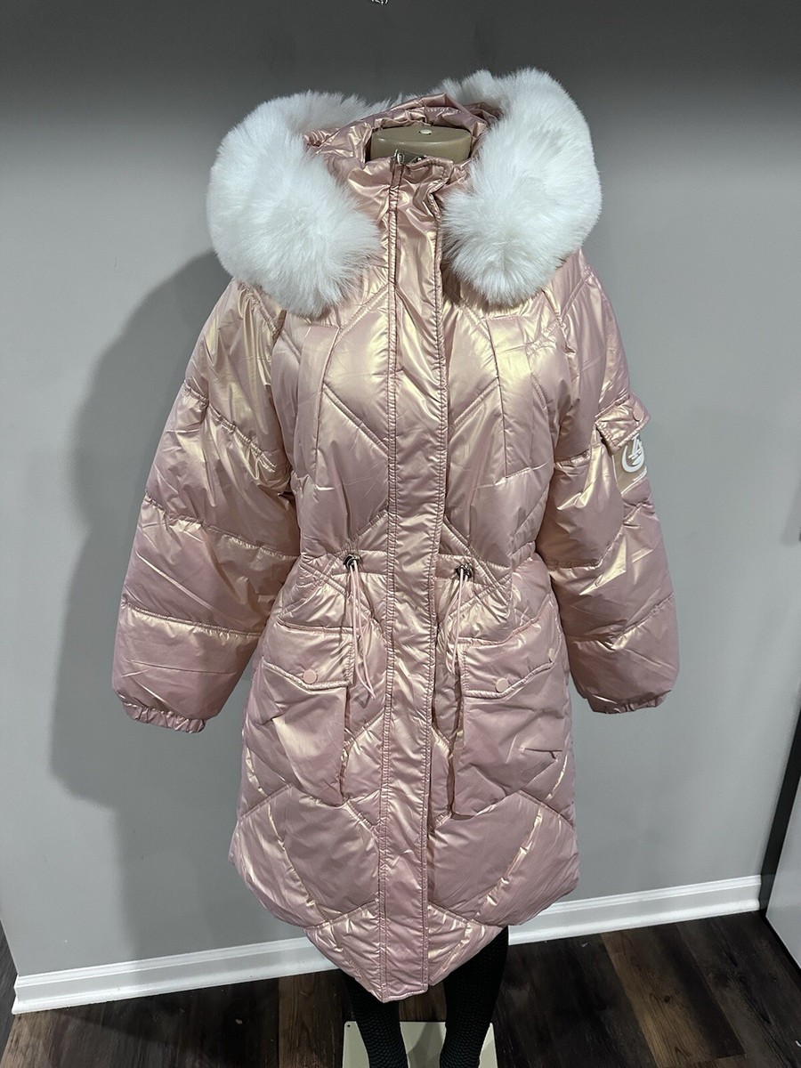 Coat Sizes Large Women Parka Puffer Pink Metallic Shimmer Long Thick Warm  Hooded