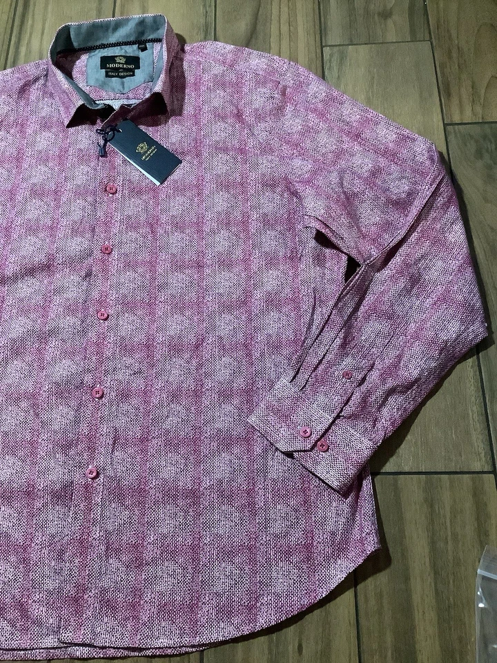 Moderno Italy Design Men’s Size 2XL Dress Shirt Long Sleeves Collared in Garnet - Image 2 of 4