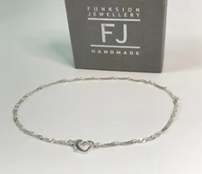 Solid Sterling Silver Anklet with Heart Clasp, Twisted 925 Chain Ankle Bracelet