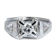 Men's Classic Silver 0.90CT Round Cut White Cubic Zirconia Solitaire Accent Ring